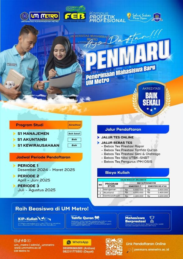 UM Metro Beri Beasiswa kepada Kader Pengurus Persyarikatan Muhammadiyah Studi Lanjut di Prodi S1 Kewirausahaan FEB  