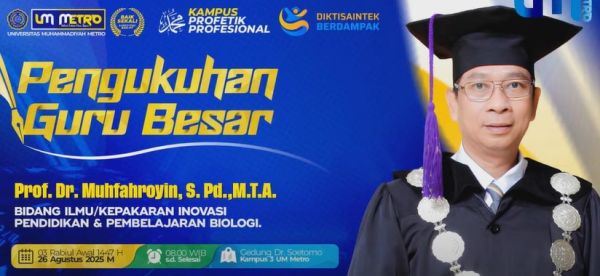 Prof. Dr. Muhfahroyin Resmi Dikukuhkan Sebagai Guru Besar UM Metro