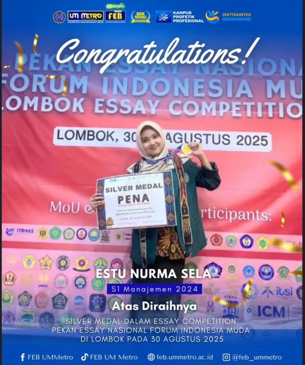 Mahasiswa FEB UM Metro Raih Silver Medal di Pekan Essay Nasional di Lombok