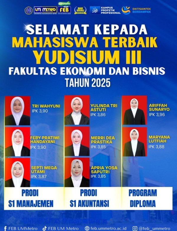 FEB UM Metro Apresiasi Lulusan Terbaik pada Yudisium III Tahun 2025