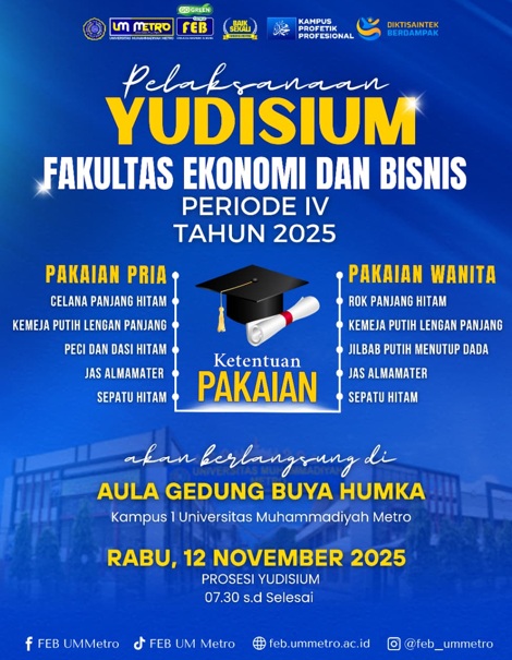 UM Metro Gelar Yudisium Bersama Periode IV 2025: Rektor Ajak Lulusan Wujudkan Nilai Profetik dan Jadi Duta Almamater di Dunia Kerja