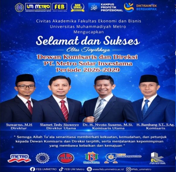 FEB UM Metro Ucapkan Selamat atas Pengurus PT. Metro Solar Investama Periode 2026–2029