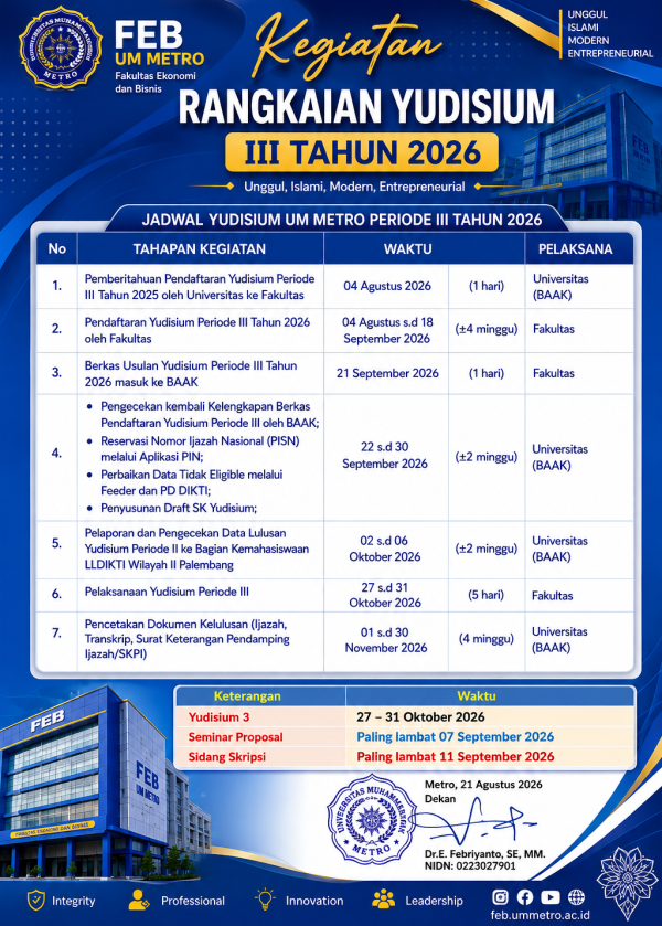 Ikut Yudisium 3 tahun 2026, Paling Lambat Sidang Tanggal 11 September 2026